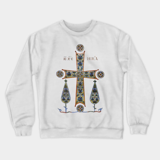Byzantine Illuminated Cross Crewneck Sweatshirt by EkromDesigns
